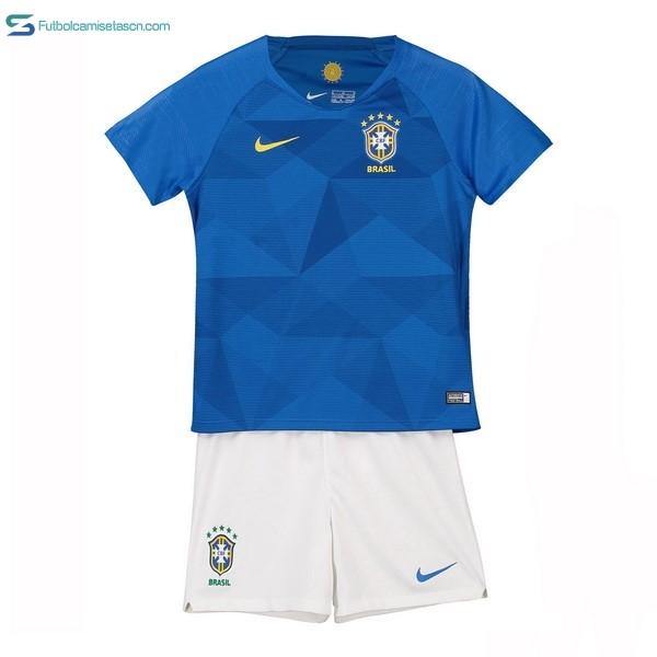 Camiseta Brasil 2ª Niños 2018 Azul
